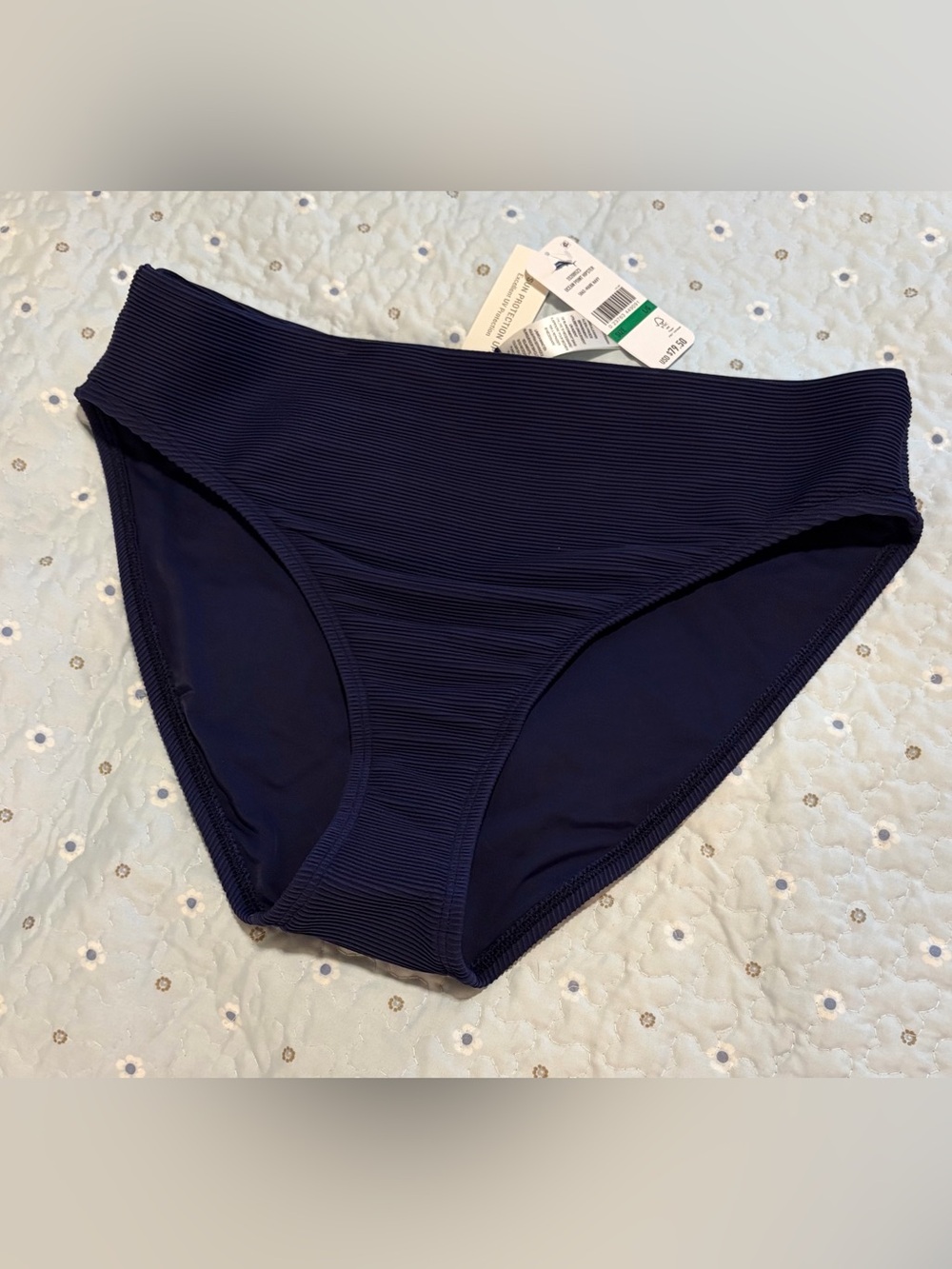 Tommy Bahama Ribbed Mare Navy Blue Ocean Point Hipster Bikini Bottom Sun Protect